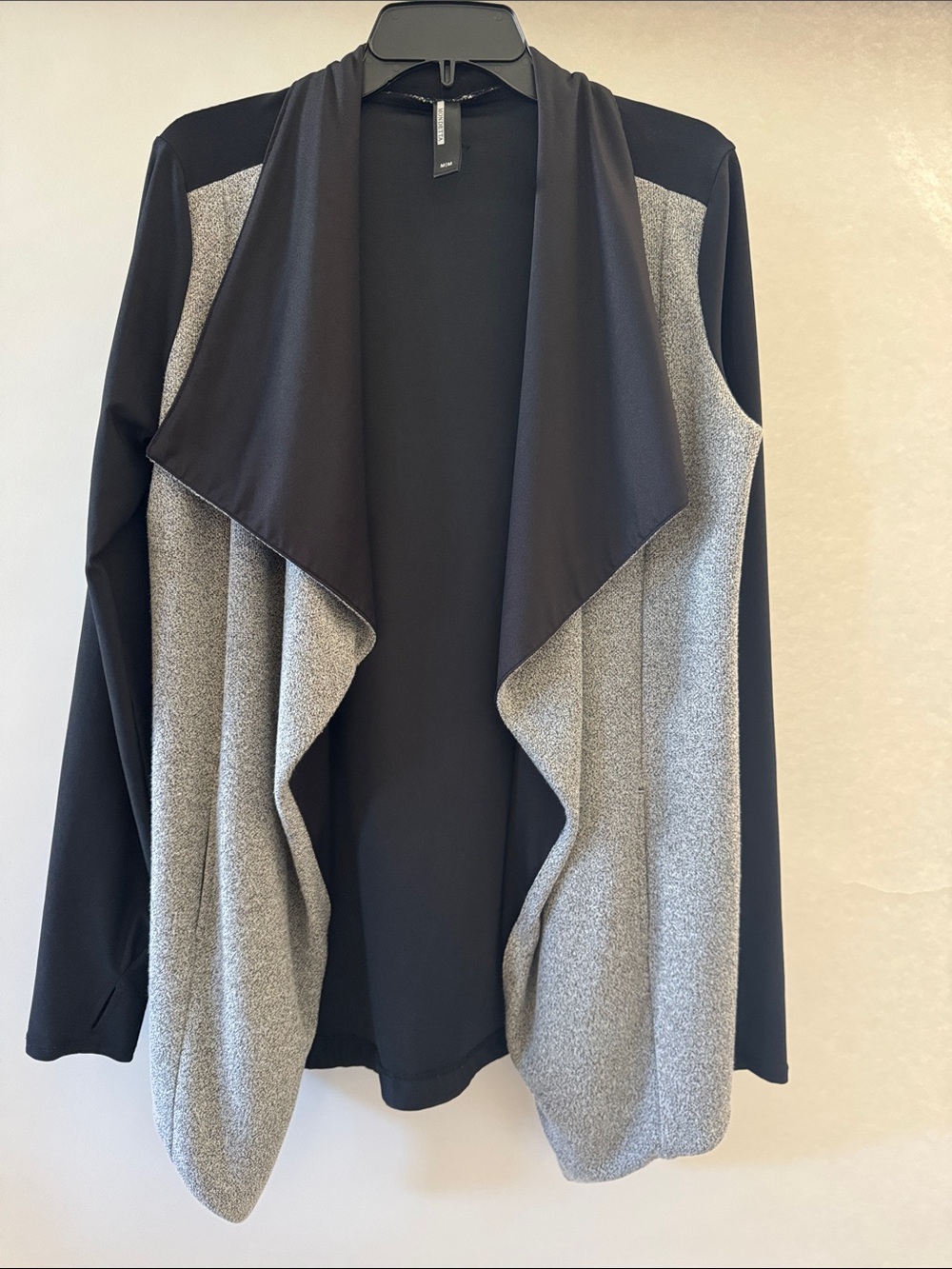 Mondetta Black and Gray Draped Open-Front Athletic Cardigan